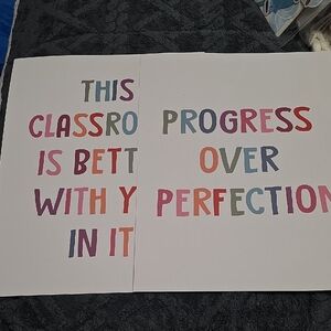 Motivational Colorful Classroom Wall Art 11x14 Inches Progress Over Perfection &
